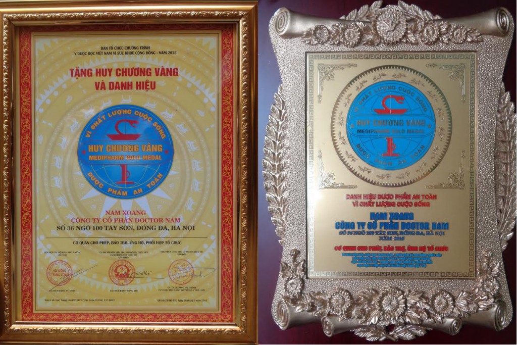 Nam Xoang huy chương vàng và danh hiệu dược phẩm an toàn vì chất lượng cuộc sống